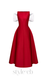 elfa boat-neck midi dress in red