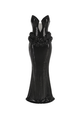 vivien off-shoulder sequin prom maxi dress in black