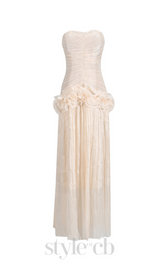 ruffle-embellished pleated maxi dress in apricot