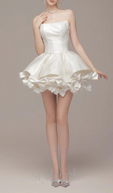 bow trim strapless mini dress in white