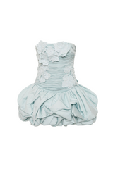 moira floral strapless Puffy mini dress in blue