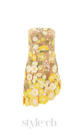 Strapless floral Mini Dress in yellow