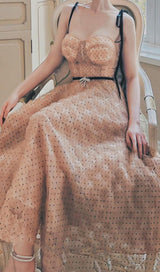 FLOWER MESH DOT MIDI DRESS IN PALE ORANGE