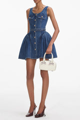 Flared Denim Mini Dress in blue