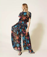 Printed jumpsuit in pleated georgette