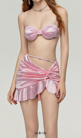 Drexel Pink Ruched Three-Piece Swimsuit