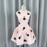 vivien flower embellished puffy mini dress in pink