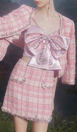 bow rhinestone two-piece set in pink