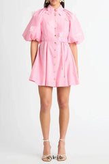 elvira 3D-Petal Belted Mini Shirt Dress in Pink