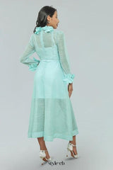 vicky flower embellished lace midi dress in green