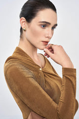 Eleanor Sheath Asymmetric Neck Taffeta Midi Dress in brown