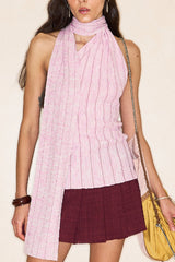 Striped halterneck sleeveless vest in pink