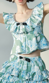 FLORAL RUFFLED SLEEVELESS CROP TOP
