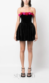 OFF-SHOULDER FLORAL-APPLIQUE MINI DRESS