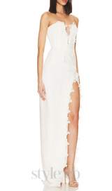 HIGH SPLIT STRAPLESS GOWN IN WHITE