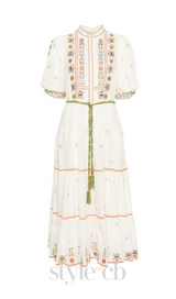 LOVELLA FLORAL-EMBROIDERED MIDI DRESS