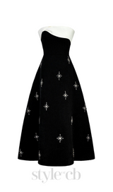 ELENOR A-LINE STONE TWEED MIDI DRESS