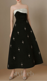 ELENOR A-LINE STONE TWEED MIDI DRESS