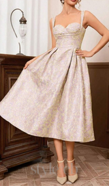 BUSTIER A LINE MIDI DRESS IN PINK