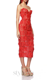 OFF-SHOULDER FLORAL CUT OUT MIDI DRESS