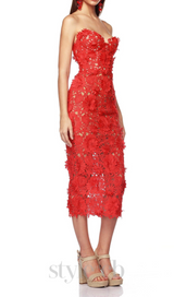 OFF-SHOULDER FLORAL CUT OUT MIDI DRESS