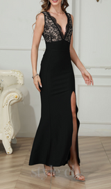 SPLIT THIGH LACE BODICE DRESS