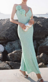 TEAL FLORAL EMBELLISHED BODYCON SEQUIN MAXI DRESS