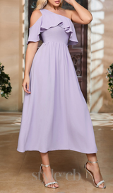 ONE SHOULDER RUFFLE TRIM DRESS IN PURPLE