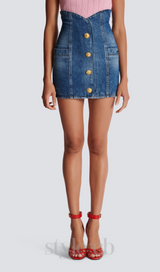 DENIM TULIP MINI DRESS WITH BUTTONS IN NAVY