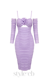 FLOWER BLOOM EMBELLISHED MIDI DRESS IN LILAC
