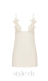 EMBROIDERED CREPE COUTURE MINI DRESS IN WHITE