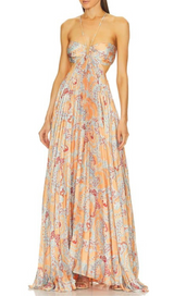 MOIRA CUTOUT FLORAL PRINTED HALTERNECK GOWN