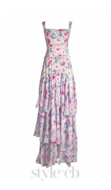 FLORAL PRINT RUFFLE TRIM MAXI DRESS IN ROSE