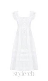 SQUARE COLLAR LACE MESH MAXI DRESS IN WHITE
