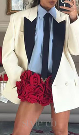 3D FLOWER EMBELLISHED SKIRT IN RED