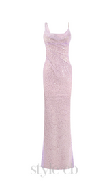 SEQUIN GLITTERING MAXI DRESS IN PALE PURPLE