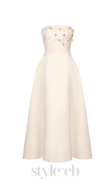 STRAPLESS STRAIGHT NECK MIDI DRESS IN CREAM WHITE