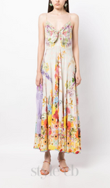 BOW FLORAL-PRINT SILK MIDI DRESS