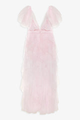 ruffle tulle atop floral lace mini dress in pink