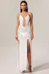 Xlyia Halter Hollow Out High Slit Maxi Dress