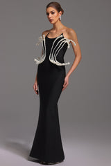 tiffany Pearl Bandage Sleeveless Maxi Dress in black