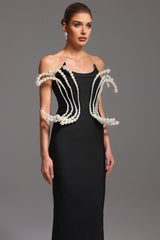 tiffany Pearl Bandage Sleeveless Maxi Dress in black