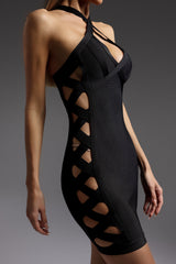 sylvia Halter Hollow Out Bandage Mini Dress in black
