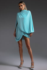 susanna Long Sleeve Fold Splice Mini Dress in blue