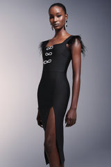 josephine Bows High Slit Diamond Bandage Midi Dress