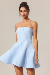 natividad off-shoulder Sleeveless Mini Dress in blue