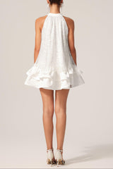 gemma sequin Sleeveless Bowknot Mini Dress in white