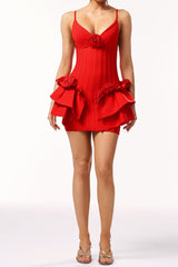 marcia Sleeveless Sequins Flower Bandage Mini Dress in red