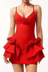marcia Sleeveless Sequins Flower Bandage Mini Dress in red