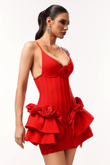 marcia Sleeveless Sequins Flower Bandage Mini Dress in red